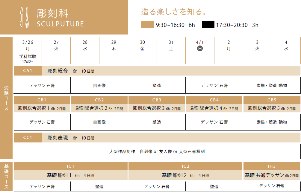 2018春季講習会 彫刻科スケジュール