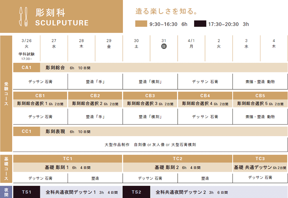 2019春季講習会 彫刻科スケジュール