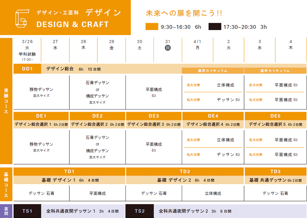 2019年春季講習会デザイン科スケジュール