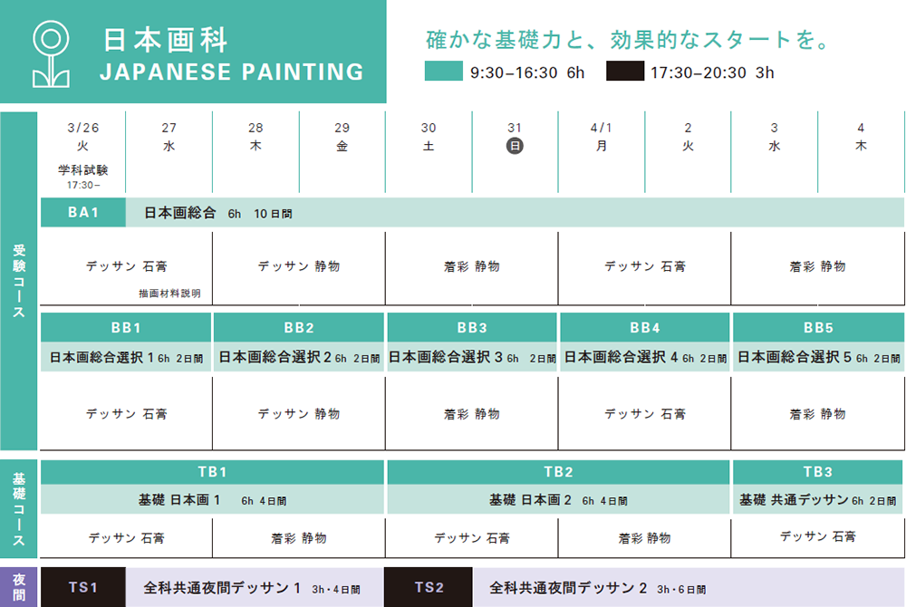 2019春季講習会日本画スケジュール表