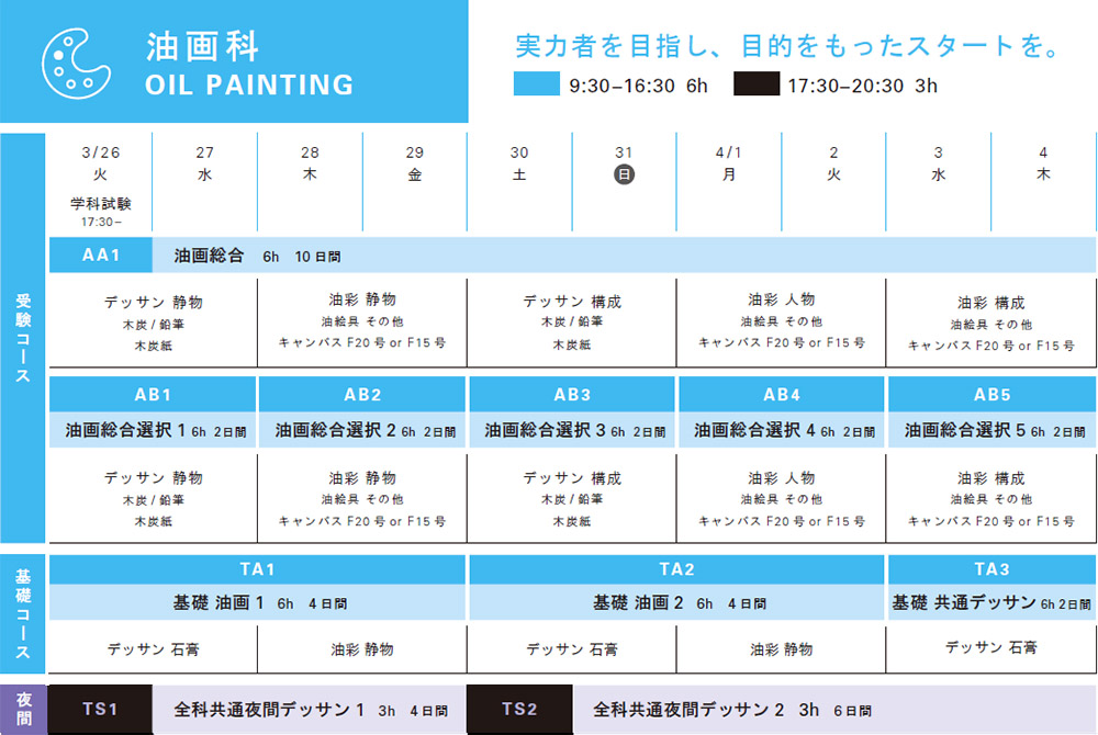 2019春季講習会油画科スケジュール