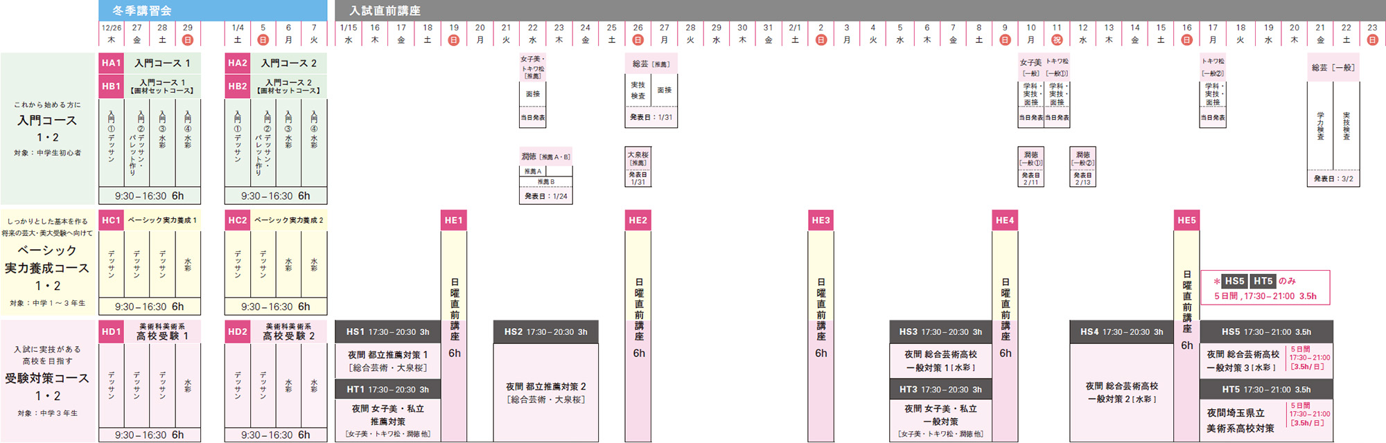 中学生 冬期講習 入試直前講座スケジュール