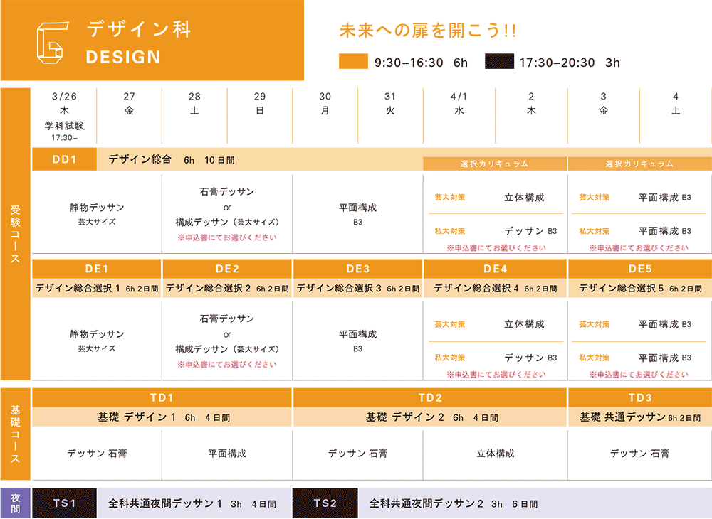 2020年春季講習会デザイン科スケジュール