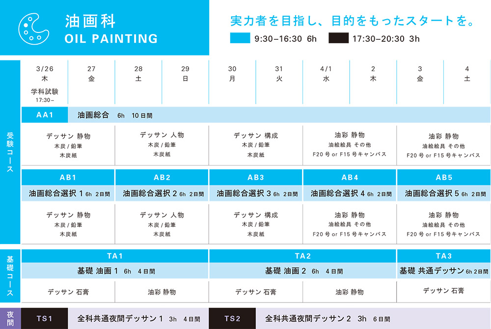 2020春季講習会油画科スケジュール