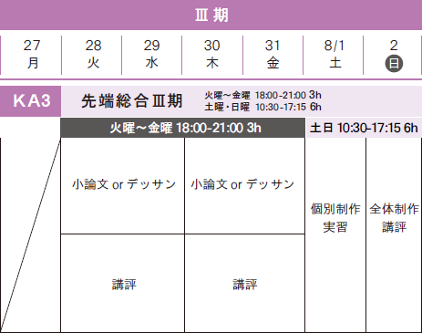 先端芸術表現科　夏季講習2020スケジュール