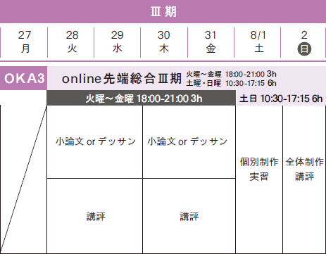 先端芸術表現科　online夏季講習2020スケジュール