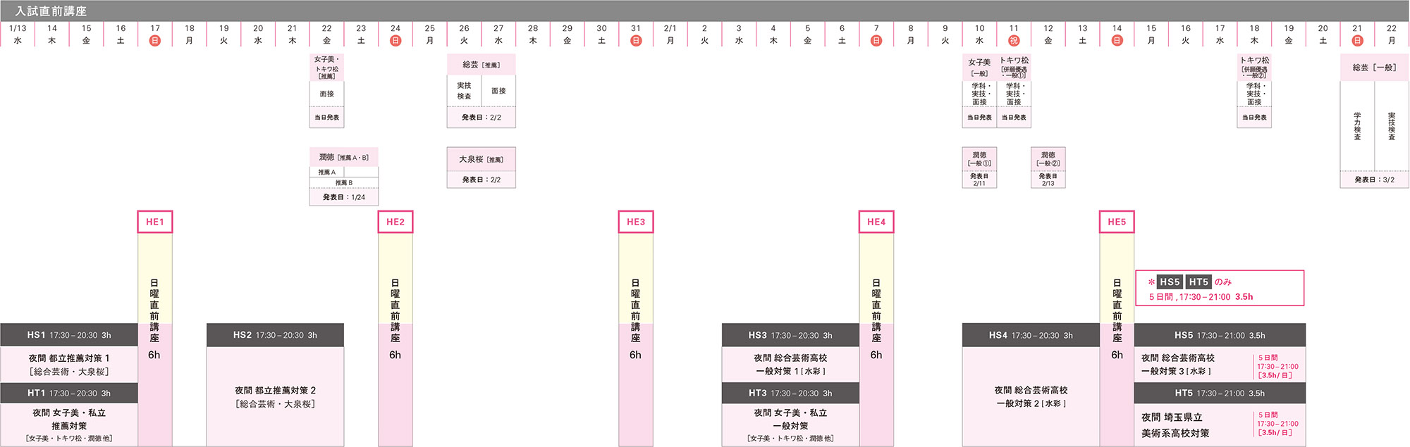 中学生 入試直前講座スケジュール