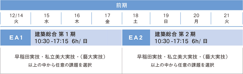 冬季講習建築科前期スケジュール