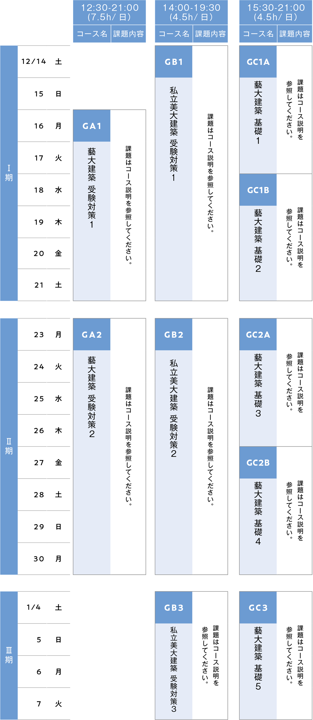 すいどーばた美術学院2024年冬季講習会建築科スケジュール