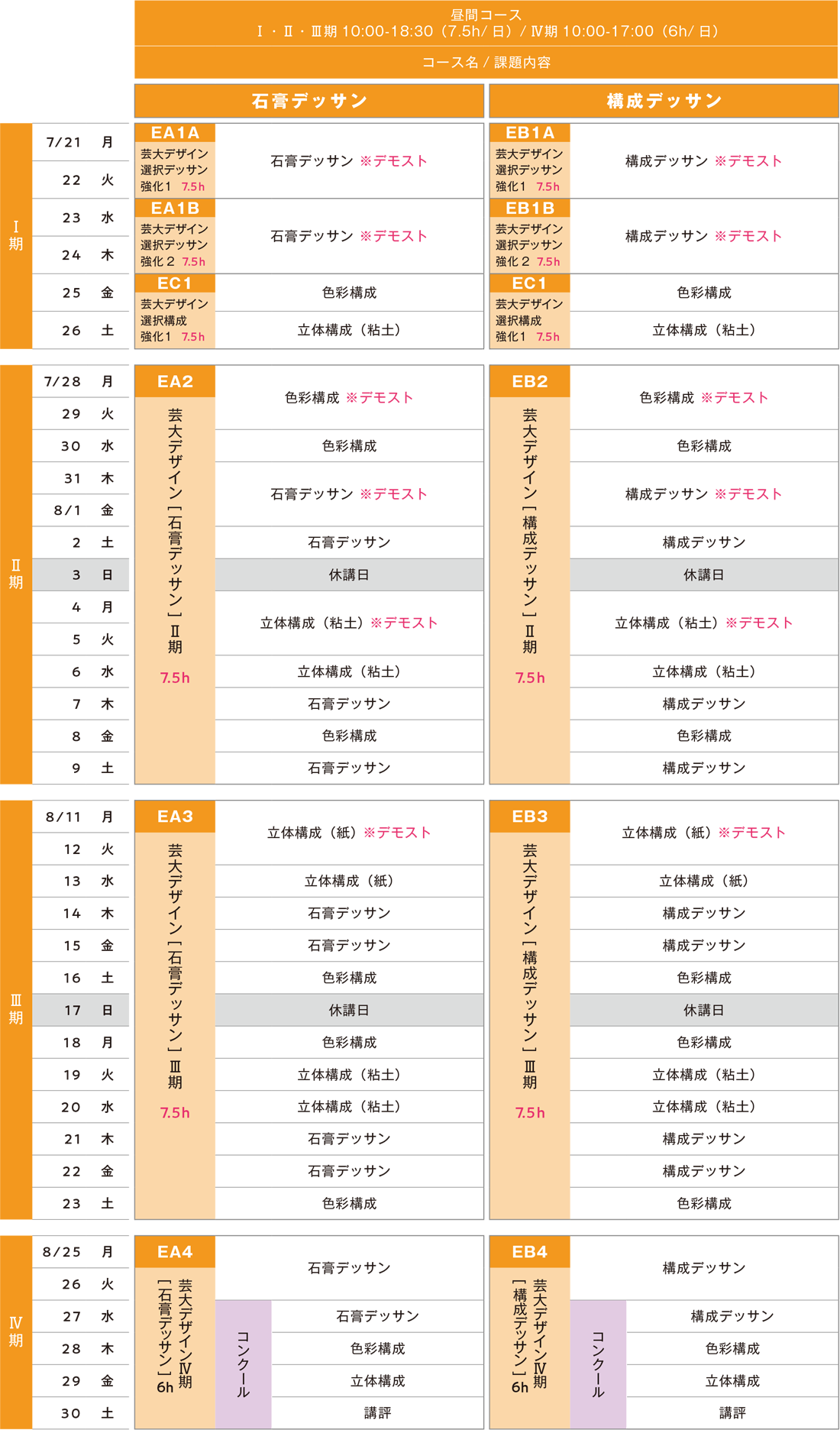 すいどーばた美術学院 2025年夏季講習会 藝大デザインスケジュール