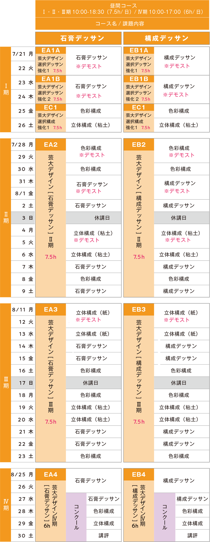 すいどーばた美術学院 2025年夏季講習会 藝大デザインスケジュール
