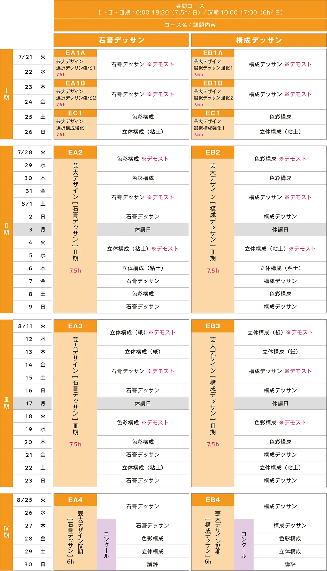 すいどーばた美術学院 2026年夏季講習会 藝大デザインスケジュール